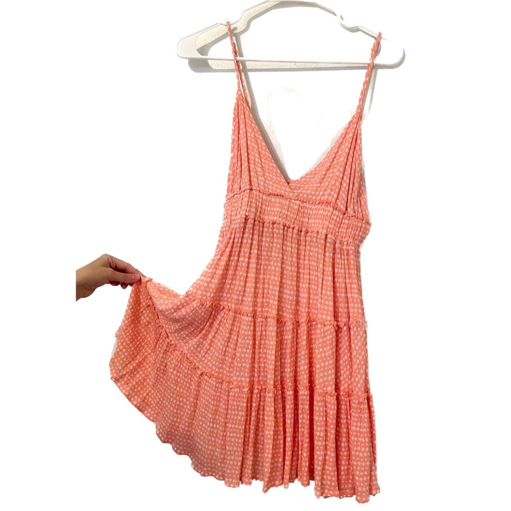 Mini Flowy Ruffle Spotted Dress Peach With Dots Short and Lightweight